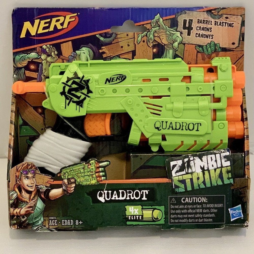 Hasbro Nerf Zombie Strike Quadrot Guns Blasters 4x Elite Dart*New*